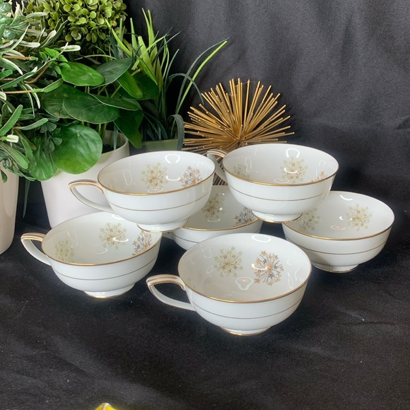 Set of 6 vintage MCM Noritake SNOWFLAKE tea cups - Picture 1 of 6